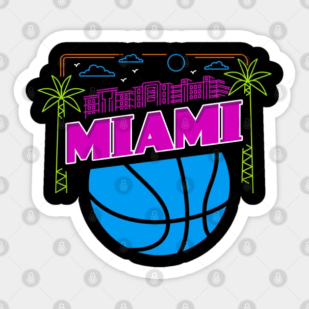 Vintage Miami Florida Cityscape Retro Basketball Sticker by TeddyTees